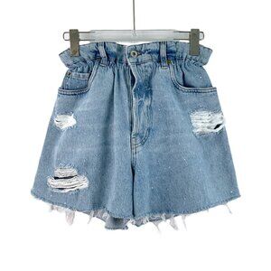 HW0080 Miu Miu Light blue wash ripped full-drill cotton casual denim shorts size